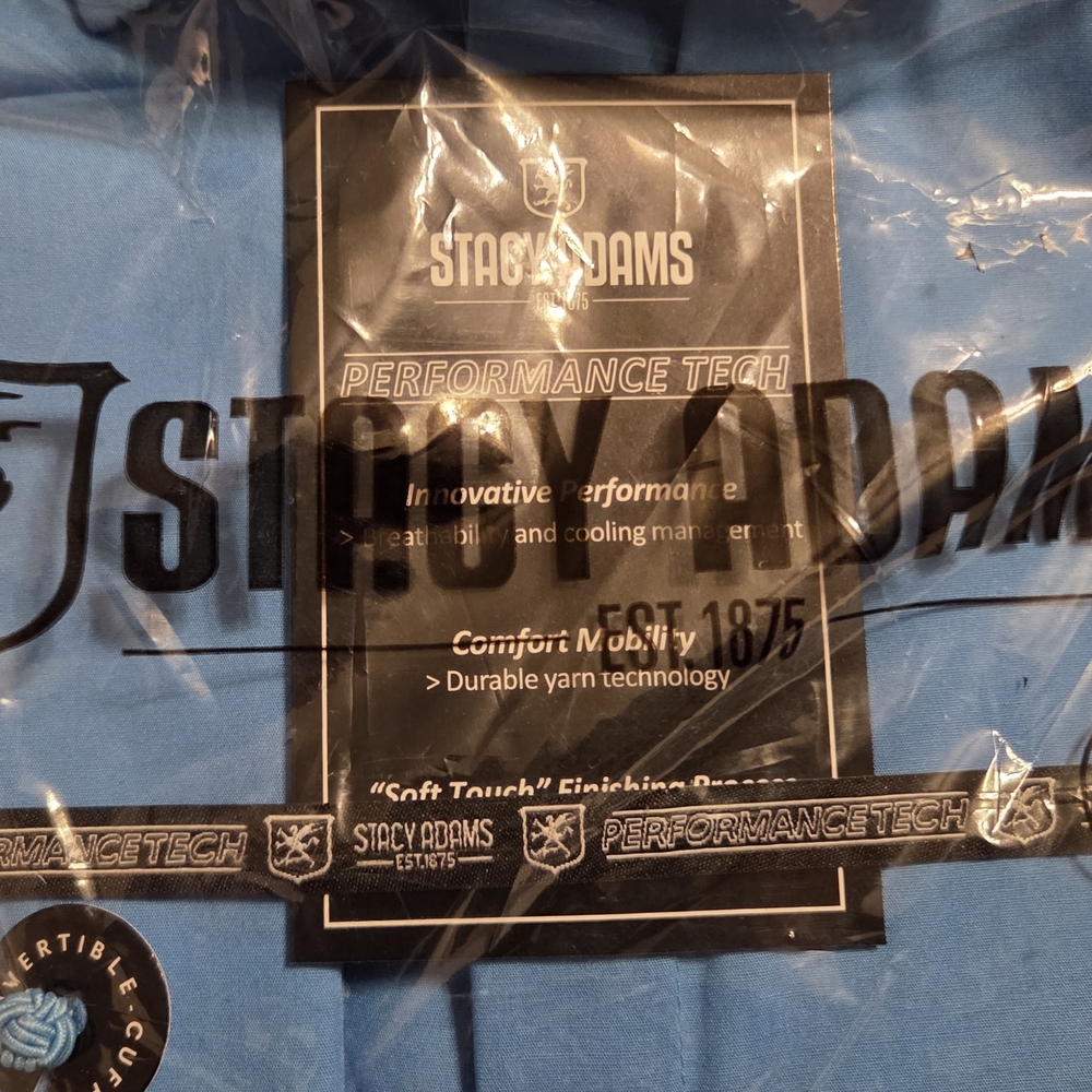 💘■Limited Time■🆕️Stacy Adams Men's Blue Performance Tech Shirt With Tie 👔 - Picture 7 of 7
